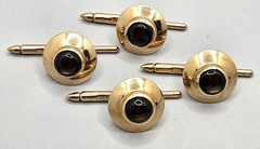 VTG 14K Solid Yellow Gold Shirt Tuxedo Button Stud Set 4Gray Stone 10.6Grams MCM