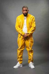 Men’s Leather Track Suit Sweat suit Yellow & White Jogging Tracksuit