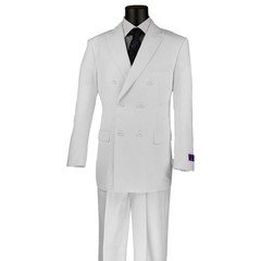 VINCI Men’s White Double-Breasted Suit w/ Adjustable Waist, Reg-Fit – NEW