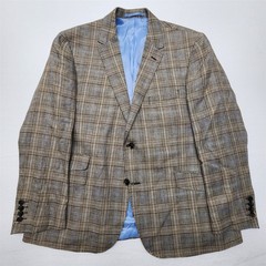 Moon Tweed 44S Brown Glen Check Wool & Linen 2Btn Mens Blazer Jacket Sport Coat