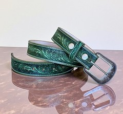 Women’s Western Leather Belt, Floral Embossed Cowgirl Rodeo Hand Tooled Belt