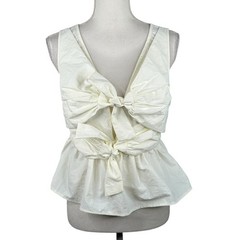 SHEIN Off White Sleeveless Front Bow Cut Out Peplum Summer Boho Top Size Small