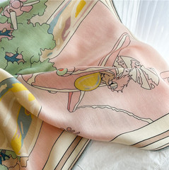 70% Cashmere 30% Silk Wrap Scarf Pink horse Print Double Face Print Shawl 53”