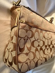 COACH Signature Metallic Brown Gold Shoulder Bag Y2K Detachable Strap Auth