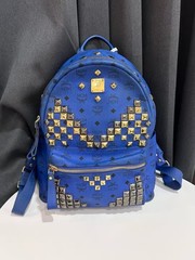 MCM Stark Visetos Canvas Logo Print Rivet Backpack Small Blue Korea
