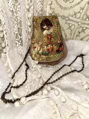 Michal Negrin printed leather w/Swarovski crystals cross body purse on chain