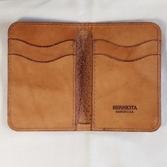 handmade 100% real leather wallet aged natural veg tan vertical bifold Deer