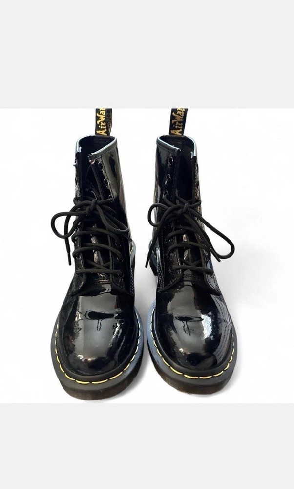 Dr. Martens Women’s Black Patent Leather Lace-Up Ankle Combat Boots 7