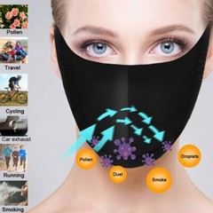 (2ea) RESPIRATOR FILTER FASHION FACE BLACK MASK WASHABLE & REUSABLE