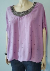 Vertigo Glam Beaded Rhinestone Dolman Sleeve Blouse Purple Party Top XL NWT $140