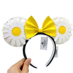 Disney` Sunflower Flowers Bow Yellow White Headband Minnie Ears Resort Hairband