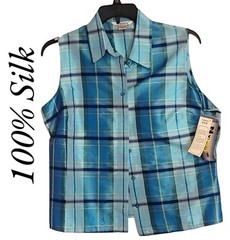 NWT Nygard Collection 100% SILK Women’s 14 Button Front Shirt Sleeveless Blouse