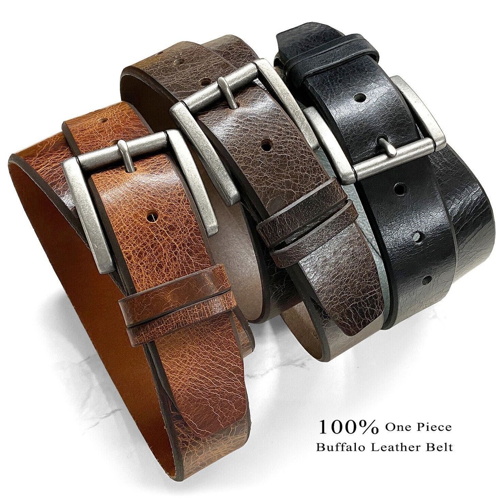 Classic Casual Full Leather Belt Vintage 100% Genuine Leather Belt 1-1/2″ wide