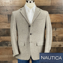 Nautica Sport Coat Men 38S Light Brown Herringbone Wool Tweed Blazer Suit Jacket