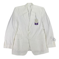 Tayion Mens Acontour Linen Cotton Herringbone Classic Fit Suit Jacket White 44L