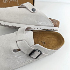 Birkenstock Boston X Stussy Suede Footbed Clog White Women’s and Men’s Shoes New