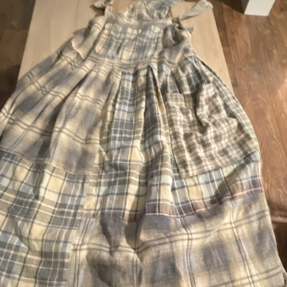 Citron Plaid Sundress Midi Square Neck Strappy Sleeveless M Cotton