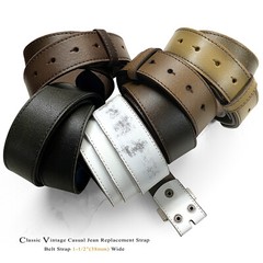 Distressed Casual Jean Replacement Strap Genuine Leather Belt Strap 1-1/2″ Wide