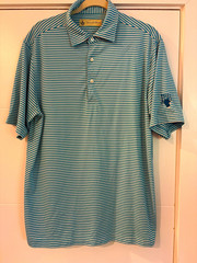 Donald Ross Men’s M Blue/White Striped Short Sleeve Polo Embroidered Logo