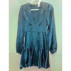 Abercrombie&Fitch Teal Satin Plunge V-Neck Mini Dress Long Sleeve Small Tall