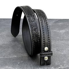 Western Handmade Leather Belt Tooled Embossed Full Grain Leather Strap No Buckle