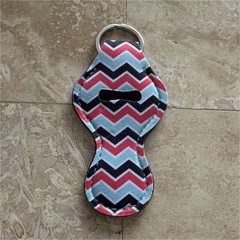Chevron Fabric Key Chain w/ Metal Key Ring Pink Black White