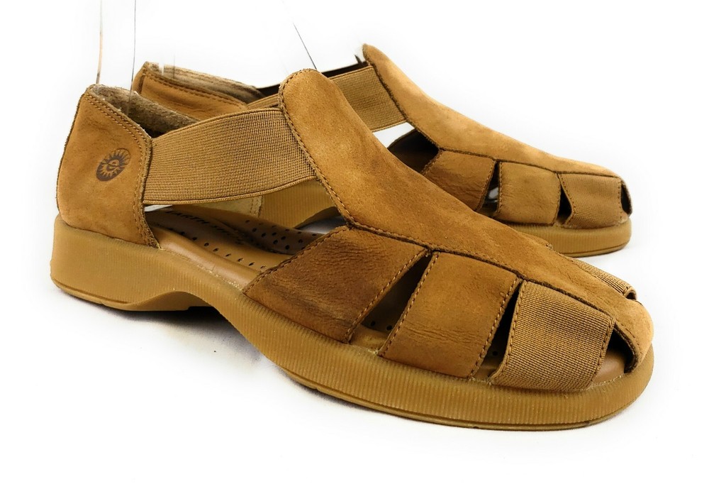 Earth Shoe Horizon Tan Leather Stretch Slip Fishermen Sandals Women’s 7
