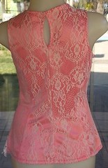 Macrame Hem Lace Overlay Keyhole Back Sleeveless Shirt Sz. S 36″ Bust