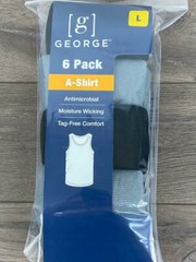 NEW! George Men’s Assorted A-Shirts, 6-Pack, Large, Black/Grey