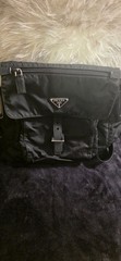 Vintage Prada Black Nylon Tessuto Messenger Bag with Triangular Logo Plaque