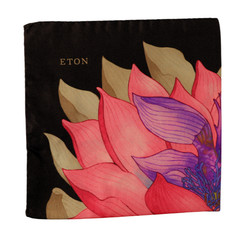 NWT Eton Satin Black Pink Purple Floral Print Silk Pocket Square Italy 13″