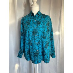 Emanuelle Vintage top Turquoise Floral, cotton, Boho, cottage core, retro. A85.