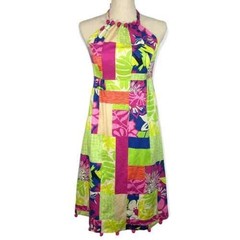 LILLY PULITZER DRESS SIZE 6 BRIGHTON THATCH PATCH POM POM HALTER