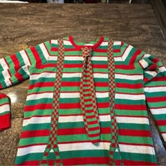 Jolly Sweater Ugly Christmas sweater Crewneck Faux Tie & suspenders sz large