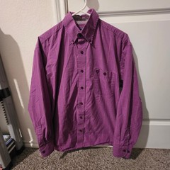 Wrangler George Strait Mens Purple Windowpane Check Western Button Down Shirt M