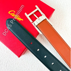 CARTIER Reversible Leather Belt Black Brown Palladium Buckle Men’s Classic