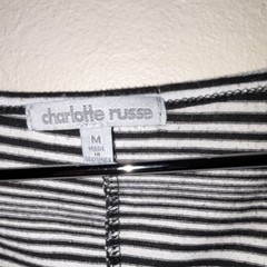 Charlotte Russe Women’s Black/White Striped Scoop Neck Pocket Tee Size M