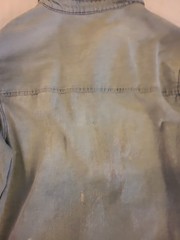 H&M Divided Distressed Denim Shirt Mens Large Light Wash Button Up Long Sleeve