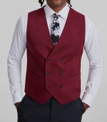 TAYION Mens Classic fit Double Breasted Suit Vest Size Large Red E091448