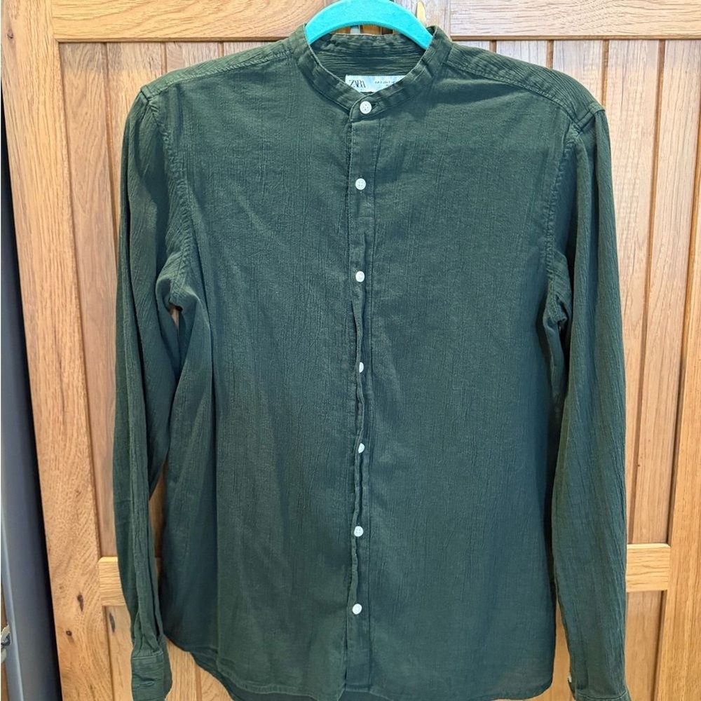 Zara Forest Green Casual Button-Down Shirt