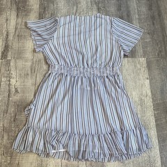 Michael Kors Blue and White Striped Faux Wrap Dress