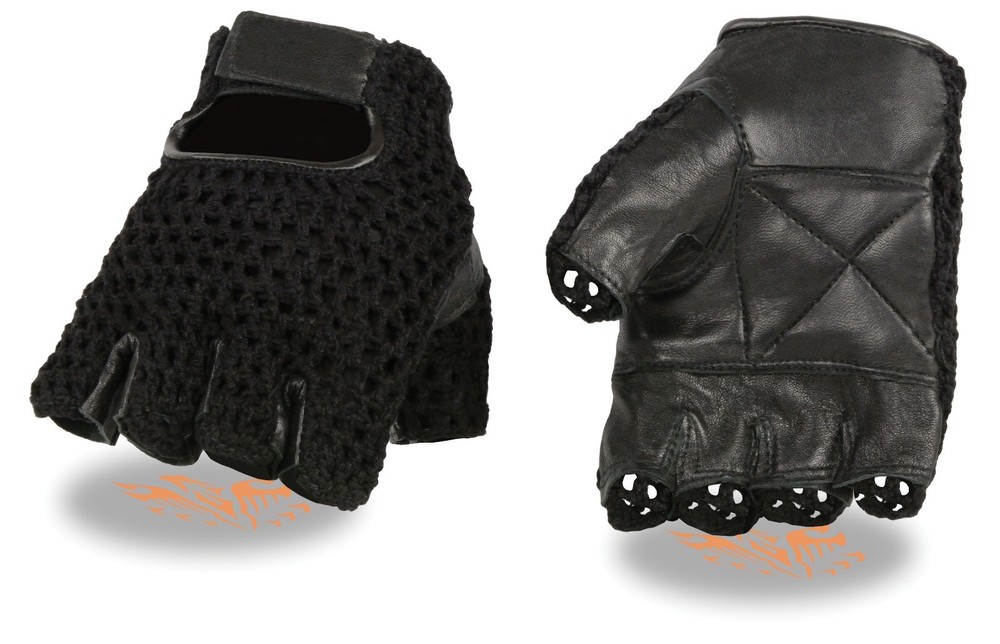 Milwaukee Leather SH219 Men’s Leather/Mesh Fingerless Gloves, Padded Palm to 5X