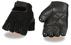 Milwaukee Leather SH219 Men’s Leather/Mesh Fingerless Gloves, Padded Palm to 5X