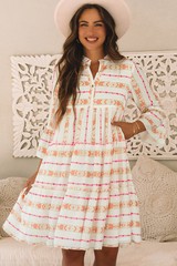 Winnie Bracelet Sleeve Slit Neck Ruffled Loose Dress
