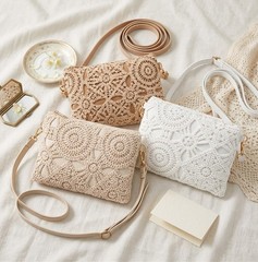Casual Hollow Crochet Lace Handbag Women Floral Woven Crossbody Shoulder Bag