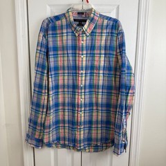 Tommy Hilfiger XXL Custom Fit Plaid Shirt Linen Cotton Coastal Preppy Summer