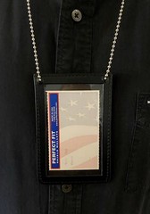 Neck Chain Double Sided ID Holder with 2 Clear Picture ID Windows, Leather Badge