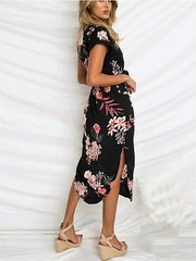 Women’s Casual Floral/Geometric Pattern Short Sleeve Spring-Summer Dress w/ Belt