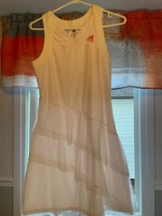 Adidas Climacool Women’s Tennis Dress White Pink Logo Layered Mesh Size M UK 14