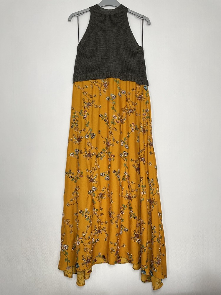 BNWT ZARA ORANGE BROWN KNIT SATIN EMBROIDERED BEADED KNIT DRESS SIZE S
